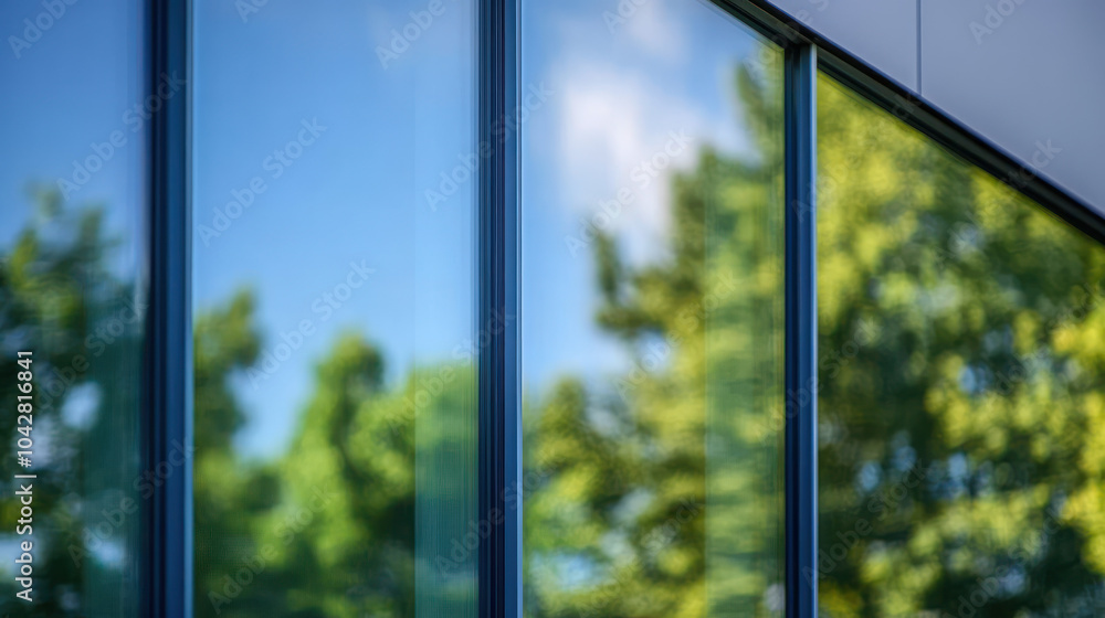 Fototapeta premium A close-up of the reflection in modern glass window