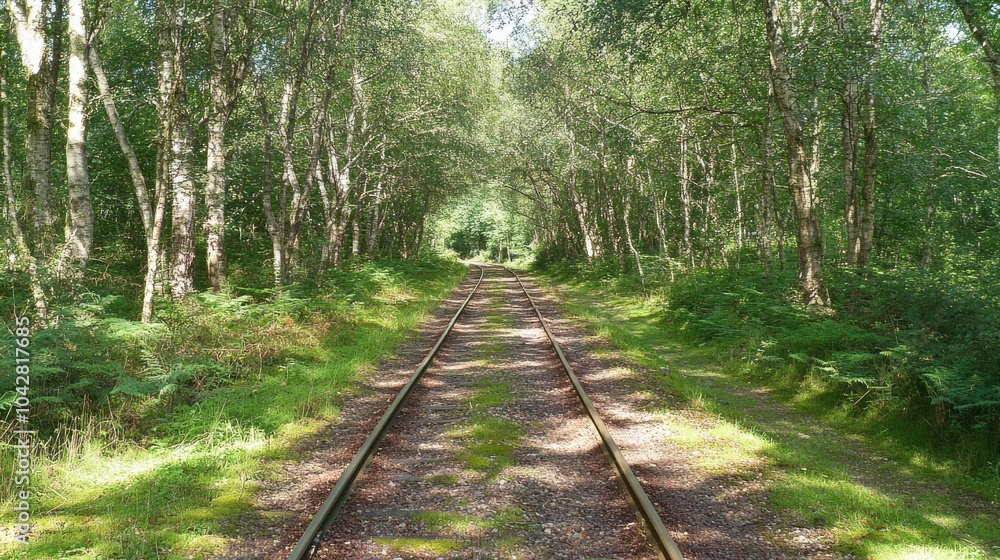Railway Track Through Dense Woodland Landscape Railway Track Through Dense Woodland Landscape