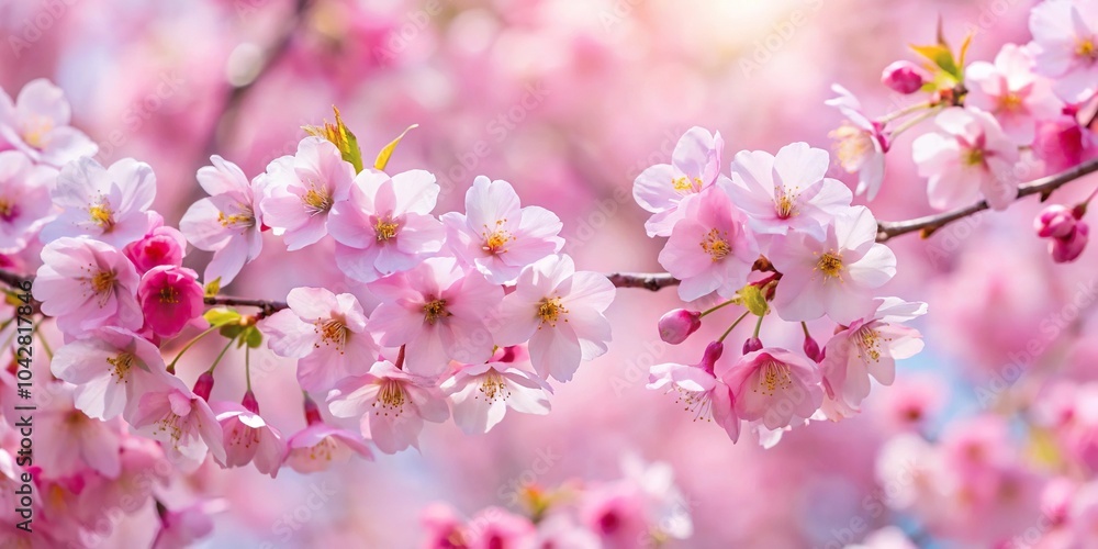Japanese cherry blossoms with pink petals in a medium shot Japanese cherry blossoms with pink petals in a medium shot