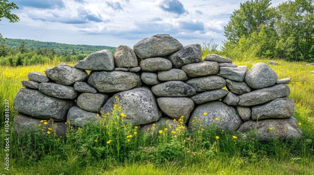 Large Rough Stone Wall with Uneven Boulders Large Rough Stone Wall with Uneven Boulders