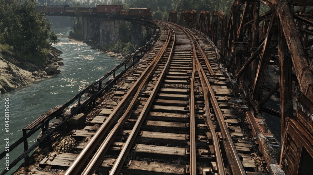 Steel Railway Tracks Crossing Over Waterway Steel Railway Tracks Crossing Over Waterway