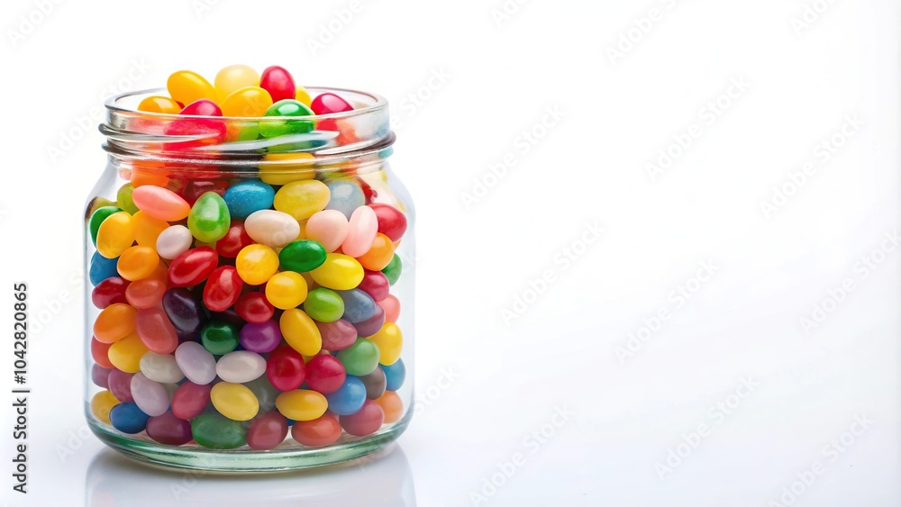 Jelly beans in glass jar on white background Jelly beans in glass jar on white background