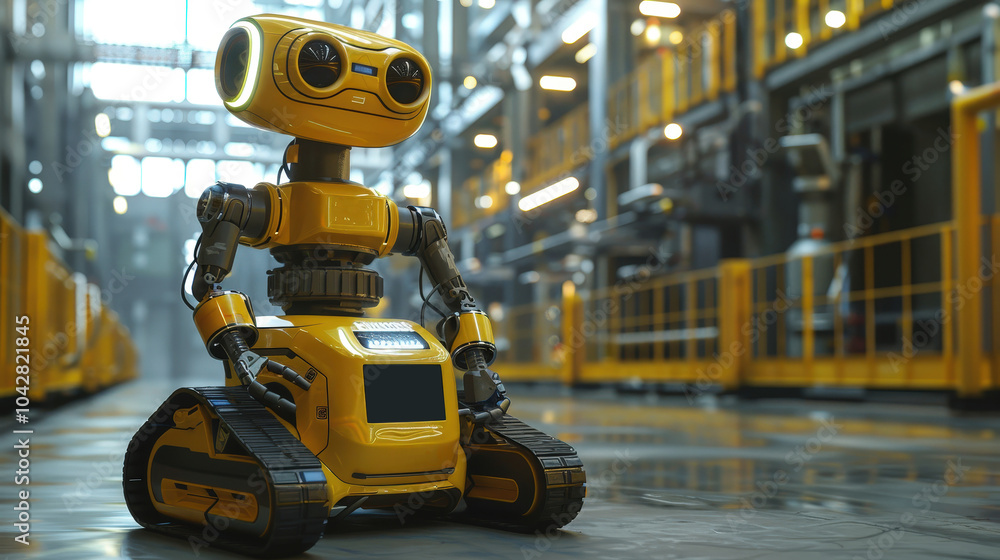 A compact yellow robot conducting inspections in a bustling industrial environment of machinery.
A compact yellow robot conducting inspections in a bustling industrial environment of machinery.