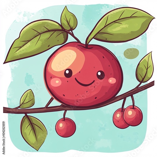 A cartoon serviceberry with a big smile photo