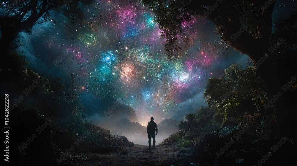 Fototapeta premium Stunning Firework Display in Cosmic Landscape