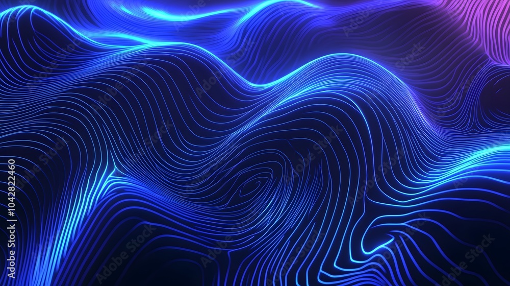 Obraz premium A smooth, flowing abstract image of blue satin-like waves in motion, creating a calm and elegant visual effect with soft curves..