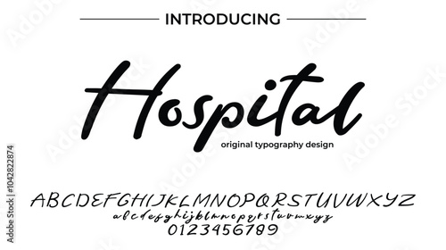 Hospital Font Stylish brush painted an uppercase vector letters, alphabet, typeface