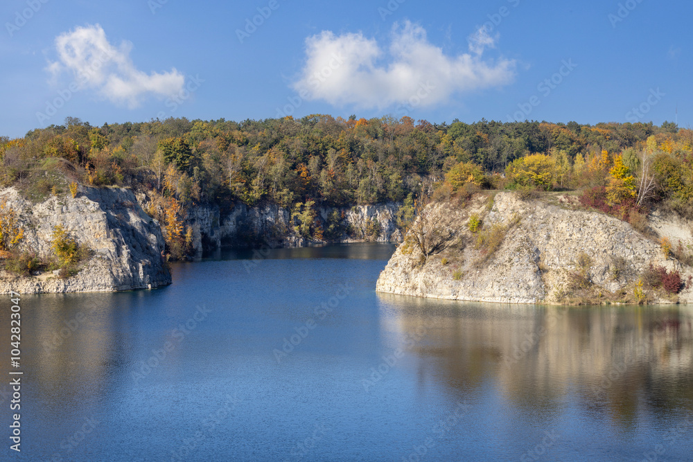 Beautiful view of Lagoon Zakrzowek, artificial water reservoir in city center, Krakow, Poland