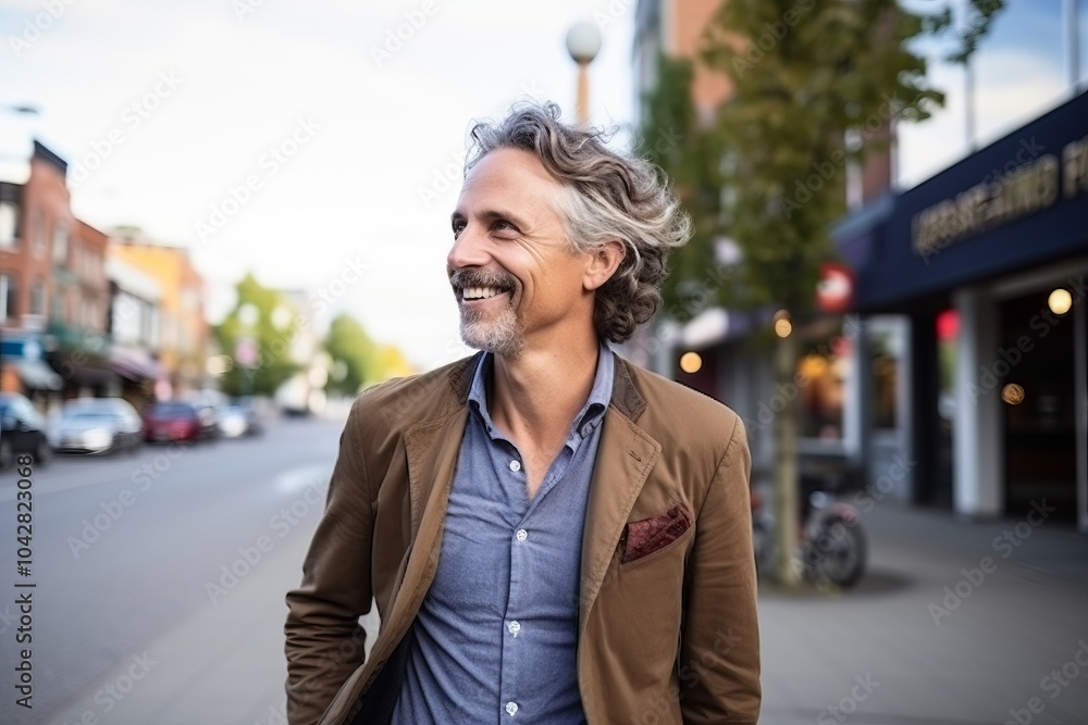 Portrait of a handsome middle-aged man smiling on a city street Portrait of a handsome middle-aged man smiling on a city street