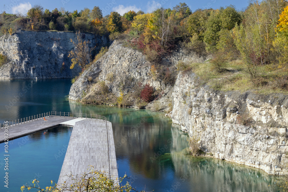 Beautiful view of Lagoon Zakrzowek, artificial water reservoir in city center, Krakow, Poland