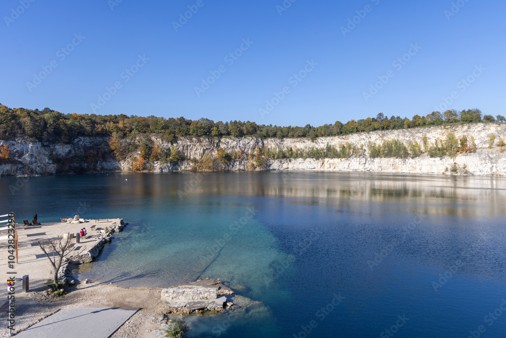 Beautiful view of Lagoon Zakrzowek, artificial water reservoir in city center, Krakow, Poland