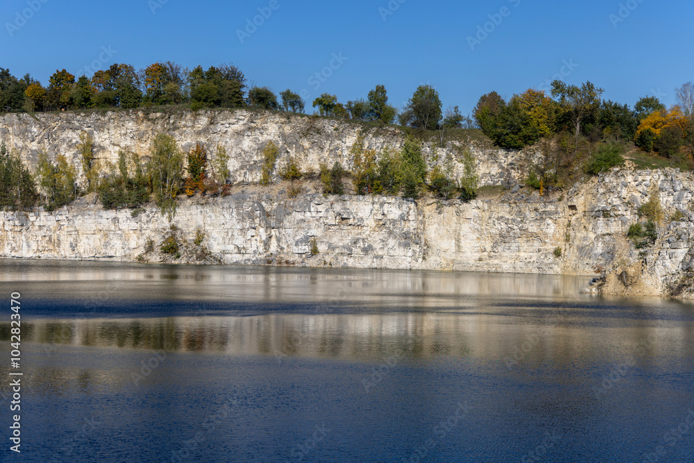 Beautiful view of Lagoon Zakrzowek, artificial water reservoir in city center, Krakow, Poland