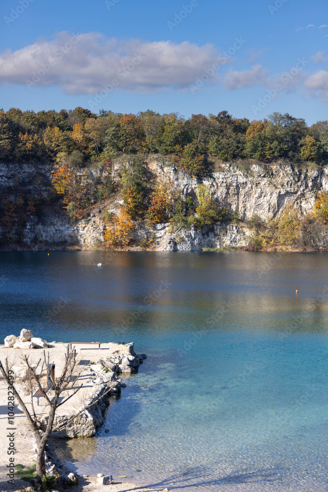 Beautiful view of Lagoon Zakrzowek, artificial water reservoir in city center, Krakow, Poland
