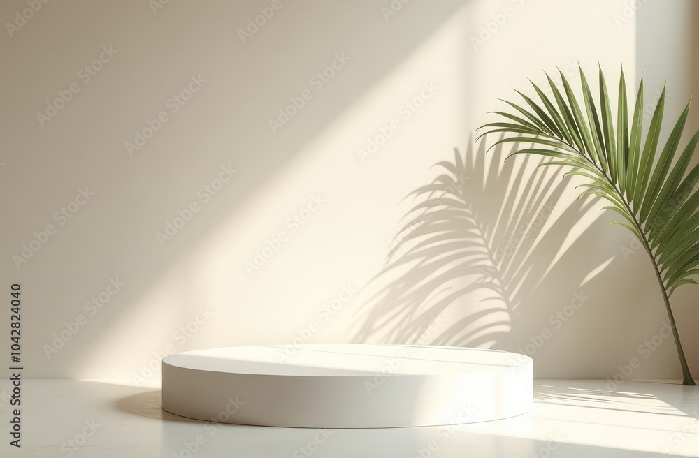 Minimalist abstract gentle light background for product presentation with light and and intricate shadow from the window and vegetation
Minimalist abstract gentle light background for product presentation with light and and intricate shadow from the window and vegetation
