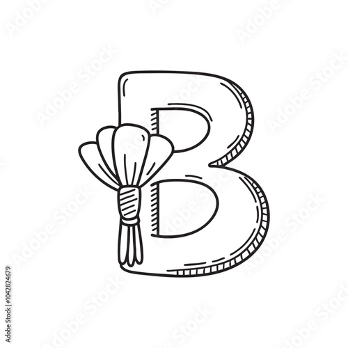 An illustration of a buttonhole beside letter B