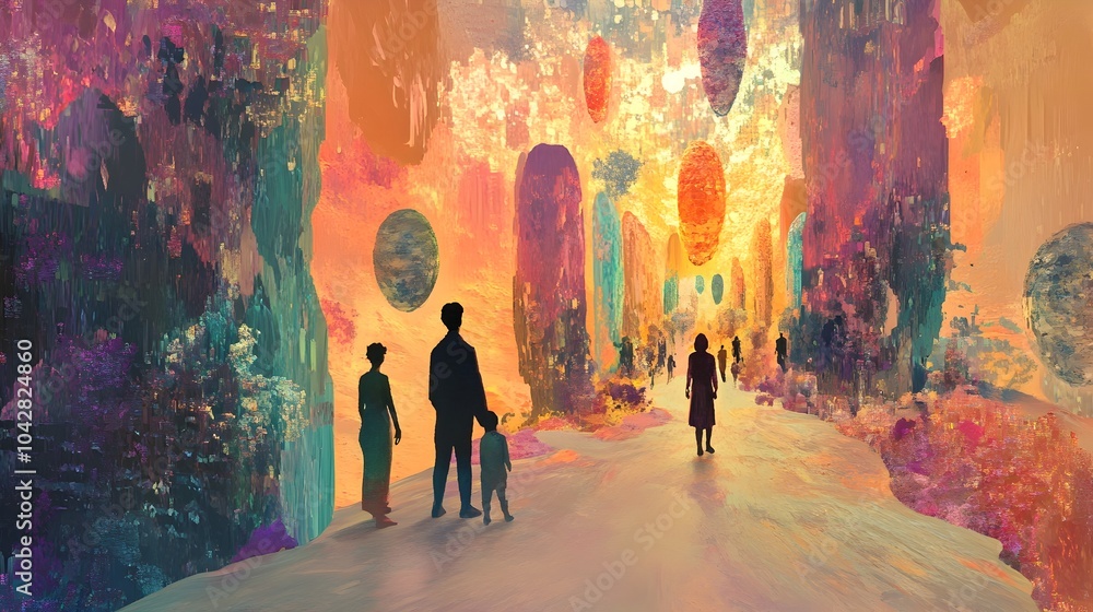 Vibrant Interconnected Avatars in a Surreal Digital Utopia Landscape Vibrant Interconnected Avatars in a Surreal Digital Utopia Landscape