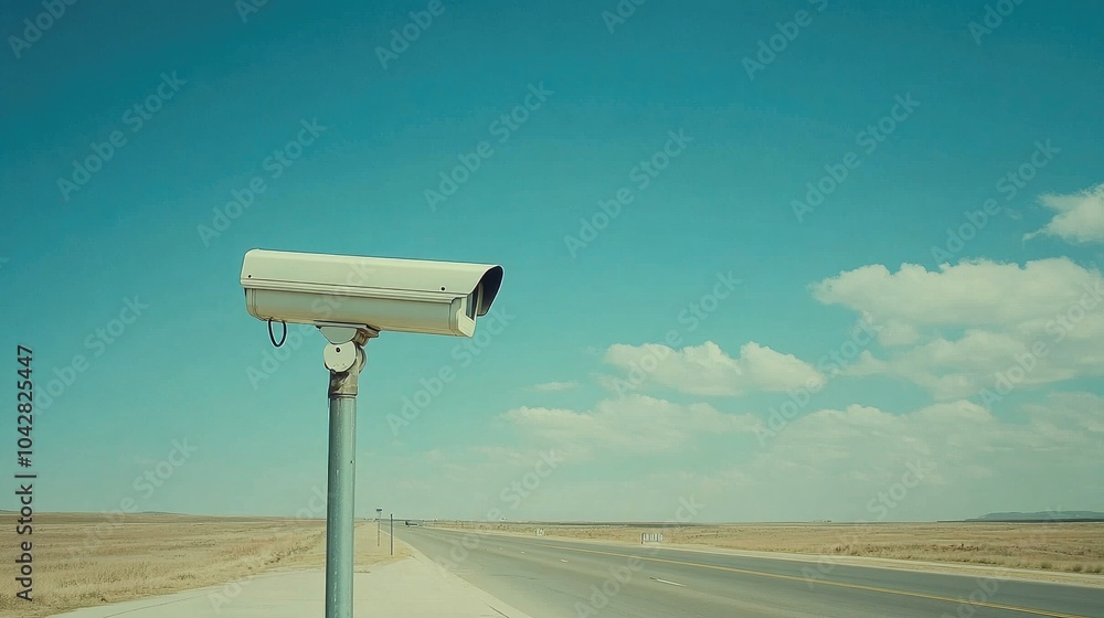 White Closed Circuit Camera on Pole by Roadside White Closed Circuit Camera on Pole by Roadside