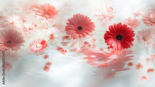 Colorful Gerberas Floating on water and other beautiful flowers,Spring Flowers,Collection pink gerberas,Gerber Gerbera Daisy daisies flower floral,Mockup template artwork graphic design. photo