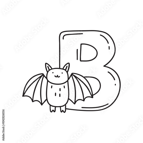 An illustration of a bat beside letter B