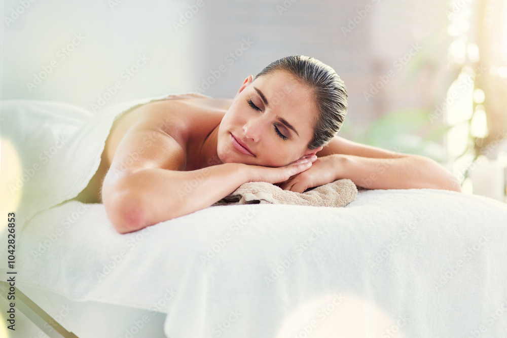 Face, massage and peace with woman in spa to relax as customer for hospitality or wellness. Dreaming, holistic and peace with confident person in luxury hotel or salon for detox, retreat or treatment Face, massage and peace with woman in spa to relax as customer for hospitality or wellness. Dreaming, holistic and peace with confident person in luxury hotel or salon for detox, retreat or treatment