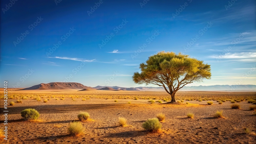 Obraz premium Desert landscape featuring a solitary bush