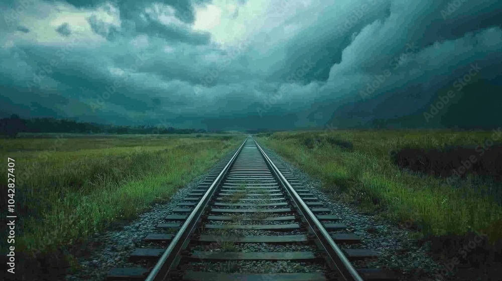 Empty Railway Tracks Stretching to the Horizon Empty Railway Tracks Stretching to the Horizon