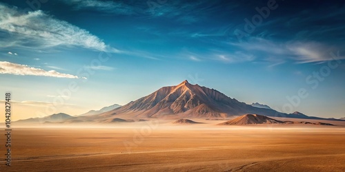 Desert landscape painting with mountain in background