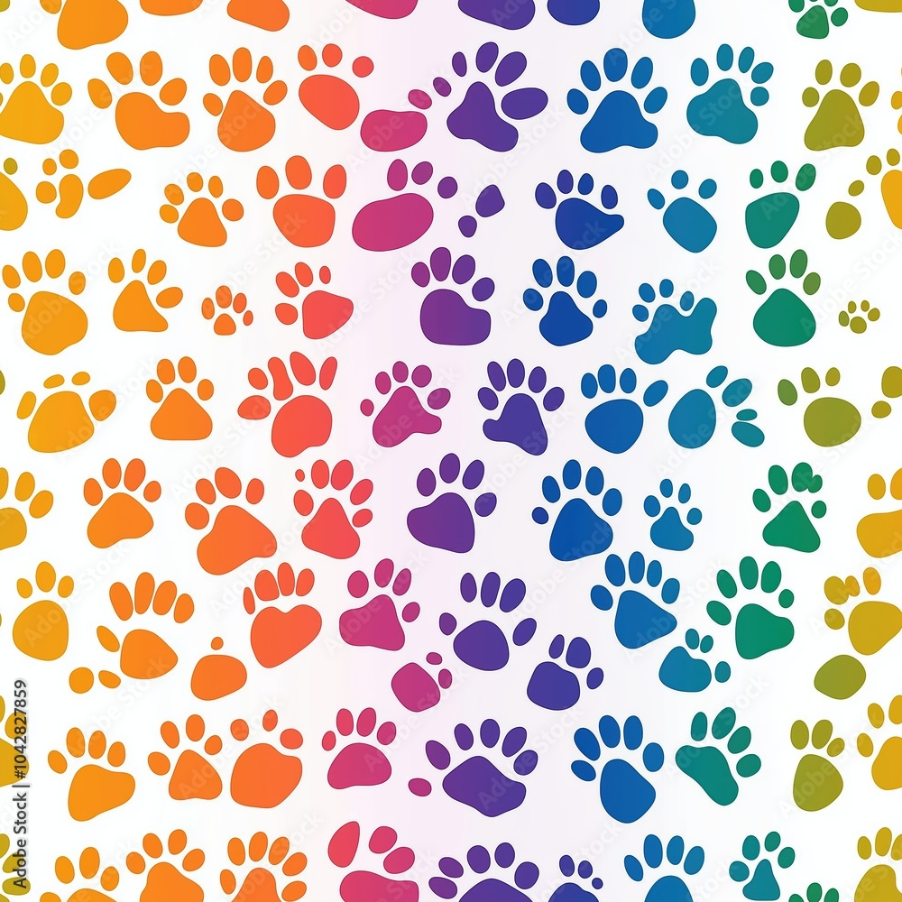 Colorful Rainbow Paw Print Seamless Pattern Design Colorful Rainbow Paw Print Seamless Pattern Design