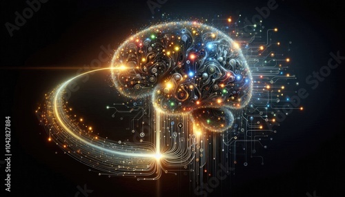 Wallpaper Mural Machine Learning and Neural Network Concept: Converging Data Streams Forming a Circuit-Based Brain, Representing AI Processing, Data Transformation, and Advanced Decision-Making Torontodigital.ca