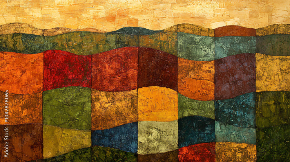 A captivating sunset illuminating a patchwork of fields, each with its own unique shade and texture. A captivating sunset illuminating a patchwork of fields, each with its own unique shade and texture.