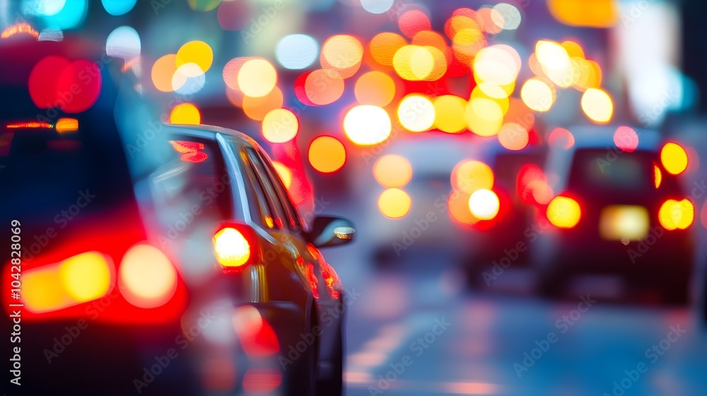 Vibrant Traffic Bokeh Lights in Blurred City Night Scene with Clear Center Space for Text Vibrant Traffic Bokeh Lights in Blurred City Night Scene with Clear Center Space for Text