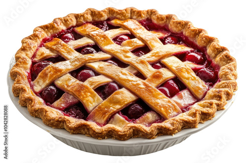 PNG Cherry pie on a dish dessert fruit delicious. photo