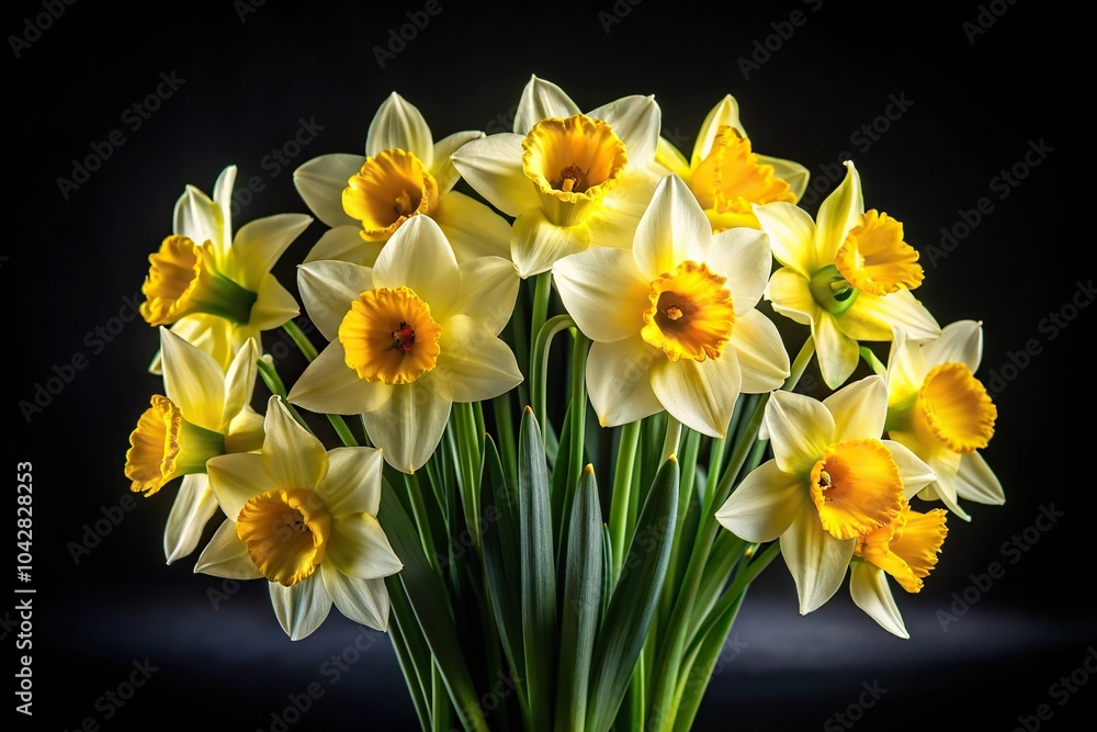 Naklejka premium Floral arrangement with daffodils on black background
