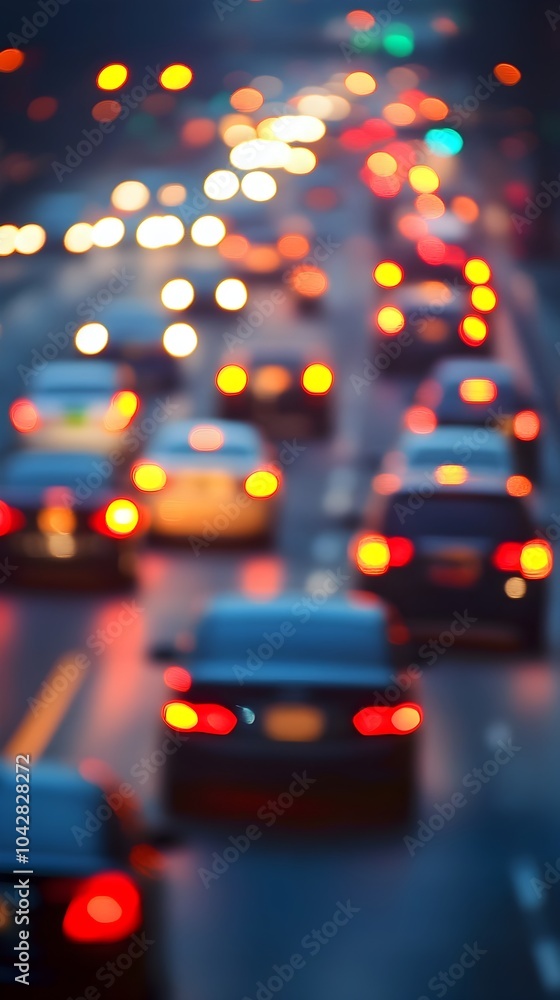 Blurred Traffic Lights and Cars in Busy City Night Scene with Bokeh Effect Blurred Traffic Lights and Cars in Busy City Night Scene with Bokeh Effect