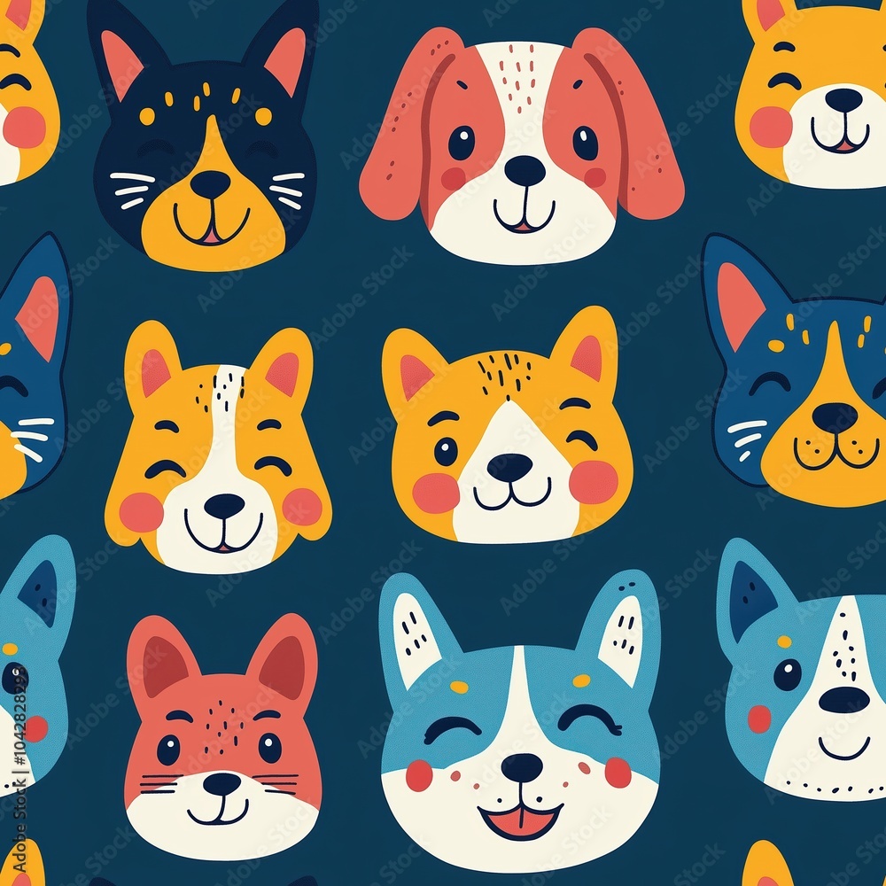 Obraz premium Adorable Seamless Pattern of Fun Animal Faces