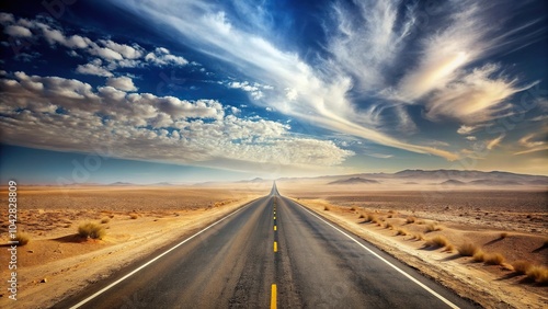 Desolate endless highway through dry desert landscape