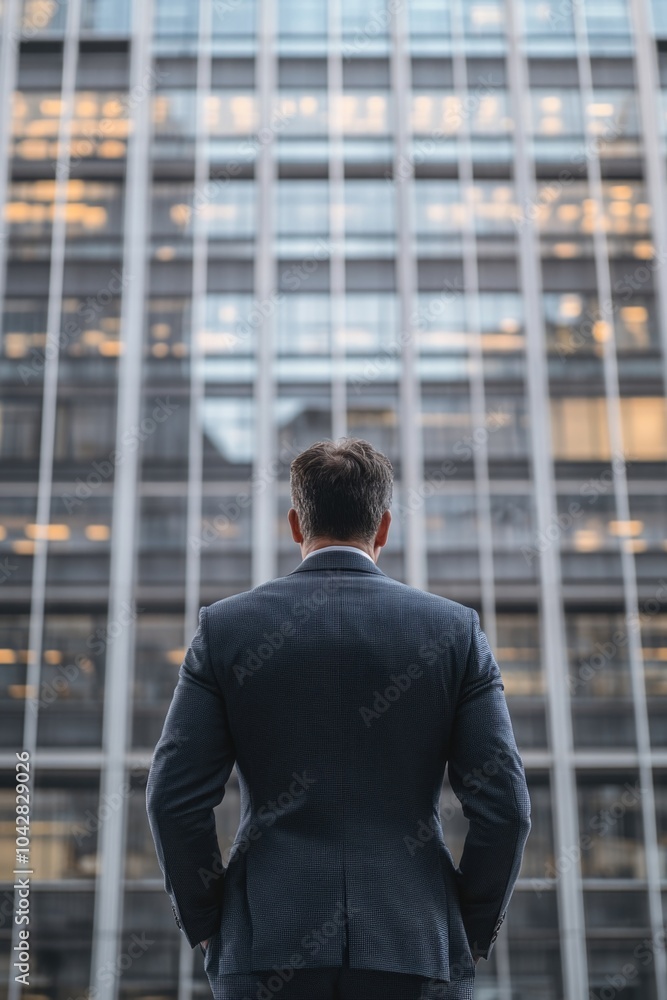 Businessman outside corporate headquarters Businessman outside corporate headquarters