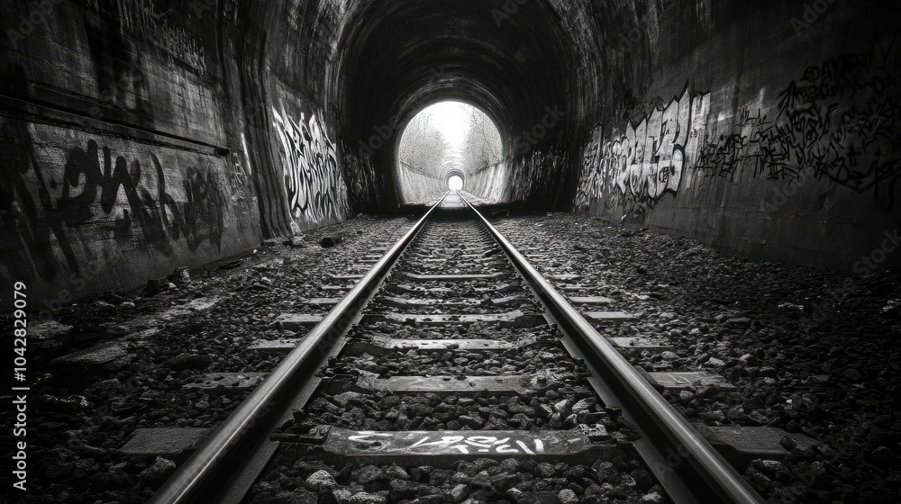 Railway Tracks Entering a Dark Tunnel Railway Tracks Entering a Dark Tunnel