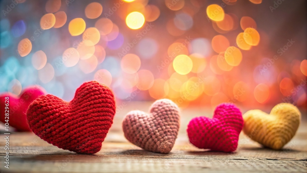 Obraz premium Knitting small hearts with bright background