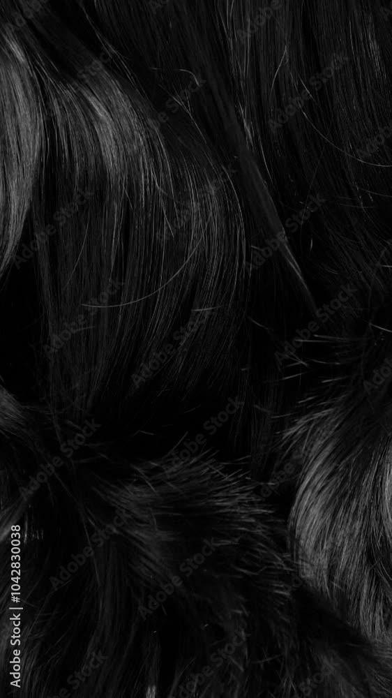 Long Har Texture Closeup vertical long hair texture in slow motion, black curly hair ...