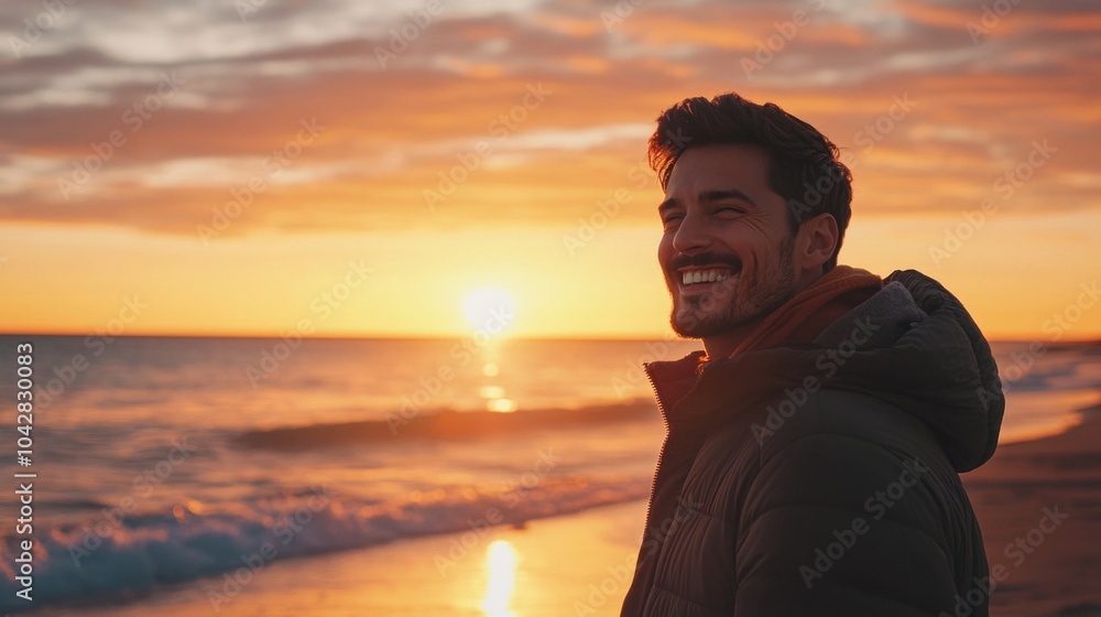 Fototapeta premium Man on Beach at Sunset