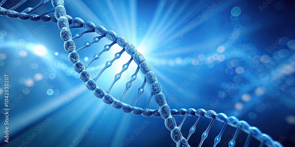 DNA strand on blue background at a tilted angle DNA strand on blue background at a tilted angle