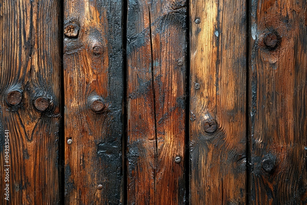 Fototapeta premium Weathered Wooden Planks with Black Stains and Knots