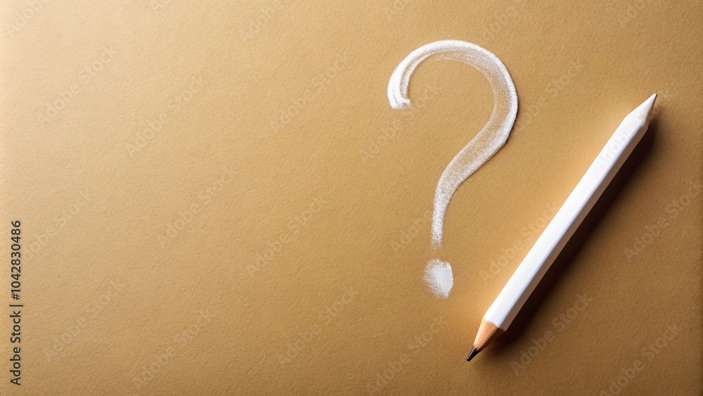 Drawing of a white question mark on beige surface with pencil Drawing of a white question mark on beige surface with pencil