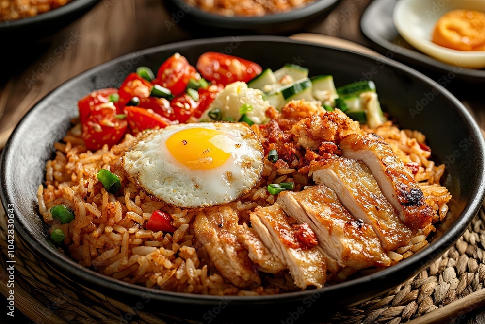 Fried Rice with Chicken, Sunny-Side Up Egg, and Tomato Cucumber Salad Fried Rice with Chicken, Sunny-Side Up Egg, and Tomato Cucumber Salad