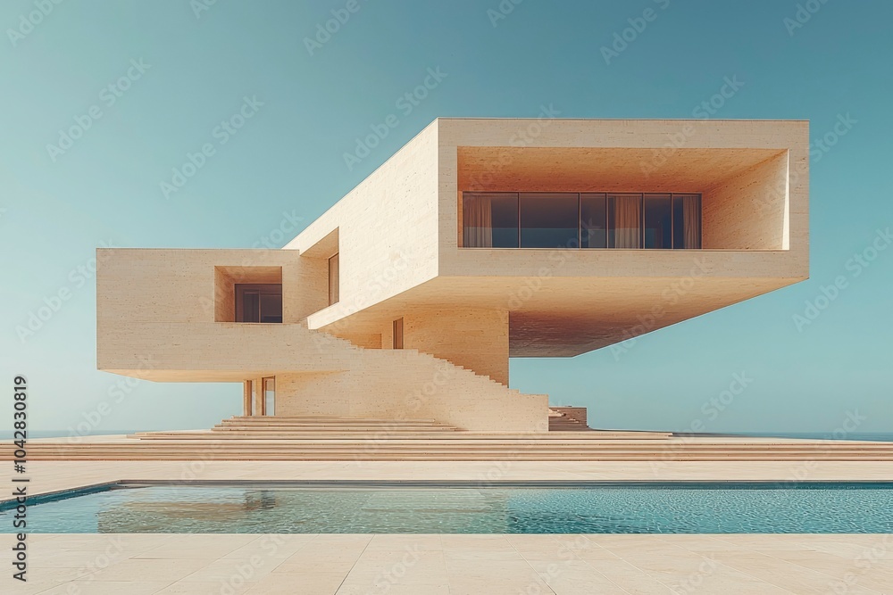 Modernist Architectural Structure with a Pool and Patio Modernist Architectural Structure with a Pool and Patio