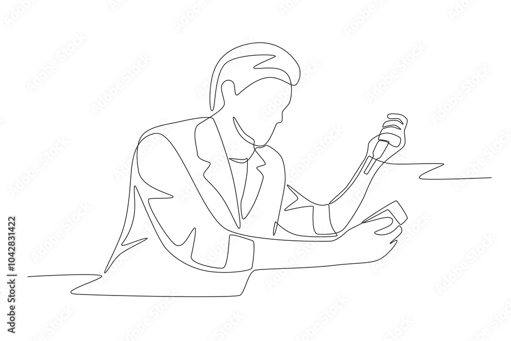 Pharmacist dispensing medicine. Pharmaceutical companies concept one-line drawing Pharmacist dispensing medicine. Pharmaceutical companies concept one-line drawing