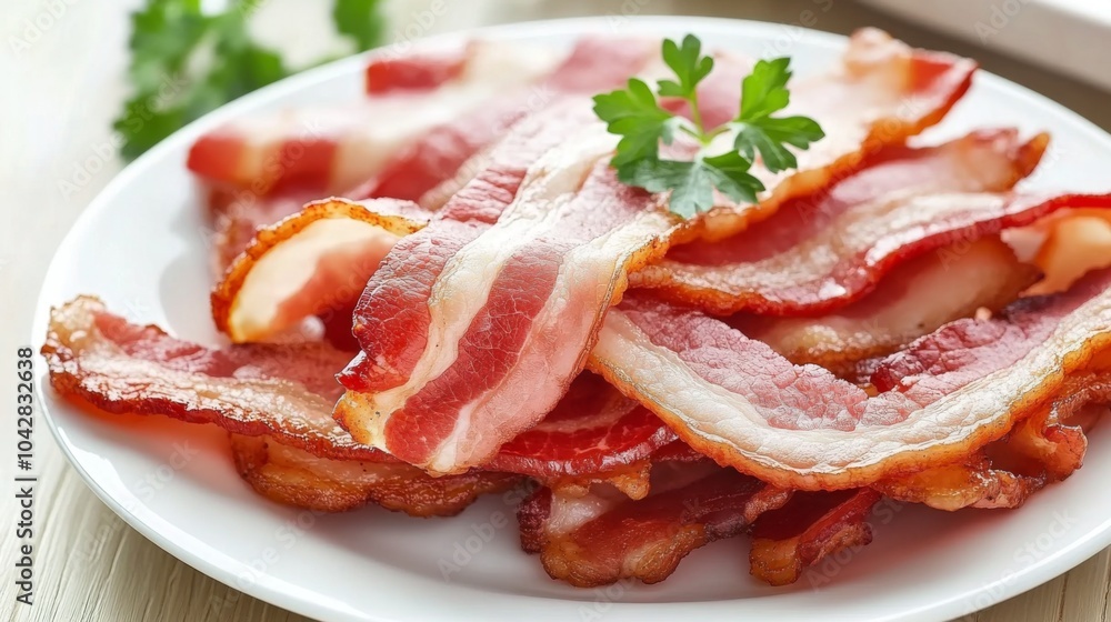 Crispy Bacon Strips on a Plate Crispy Bacon Strips on a Plate