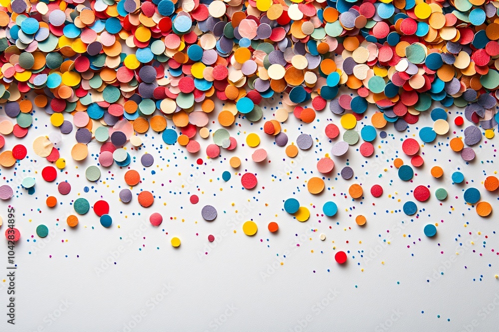 Colorful confetti on a white background creates a festive atmosphere, perfect for Christmas and New Year celebrations, invitations, or party decorations. Colorful confetti on a white background creates a festive atmosphere, perfect for Christmas and New Year celebrations, invitations, or party decorations.