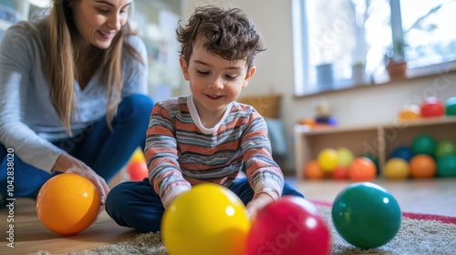 Child with Autism Engaging in Therapy Activities
